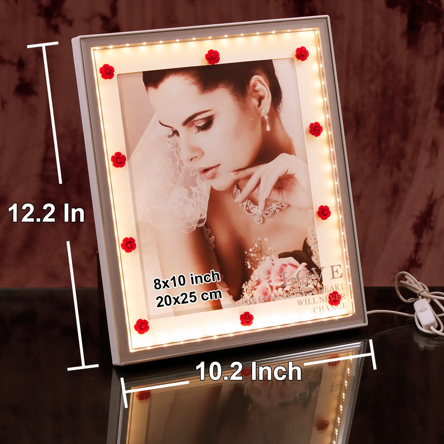 8x10 Photo Frame -with-Led-Light-and-Red-Flower